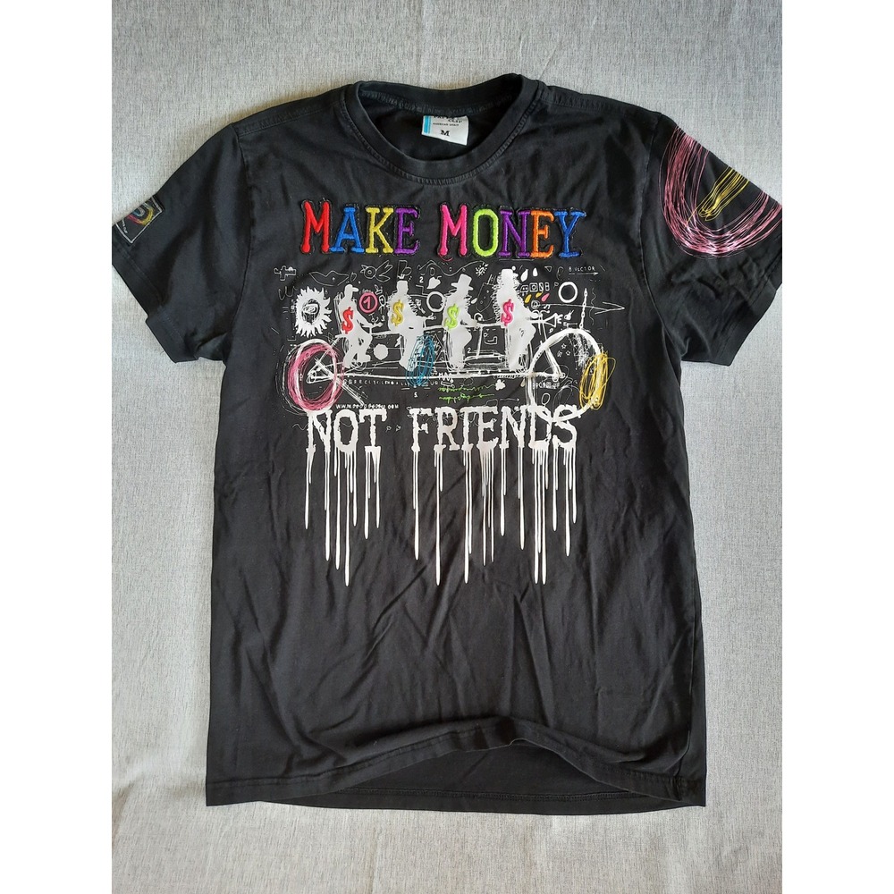 Paper Clip American Shirt Men Medium Embroidery Art Make Money Not Friend Tee SS